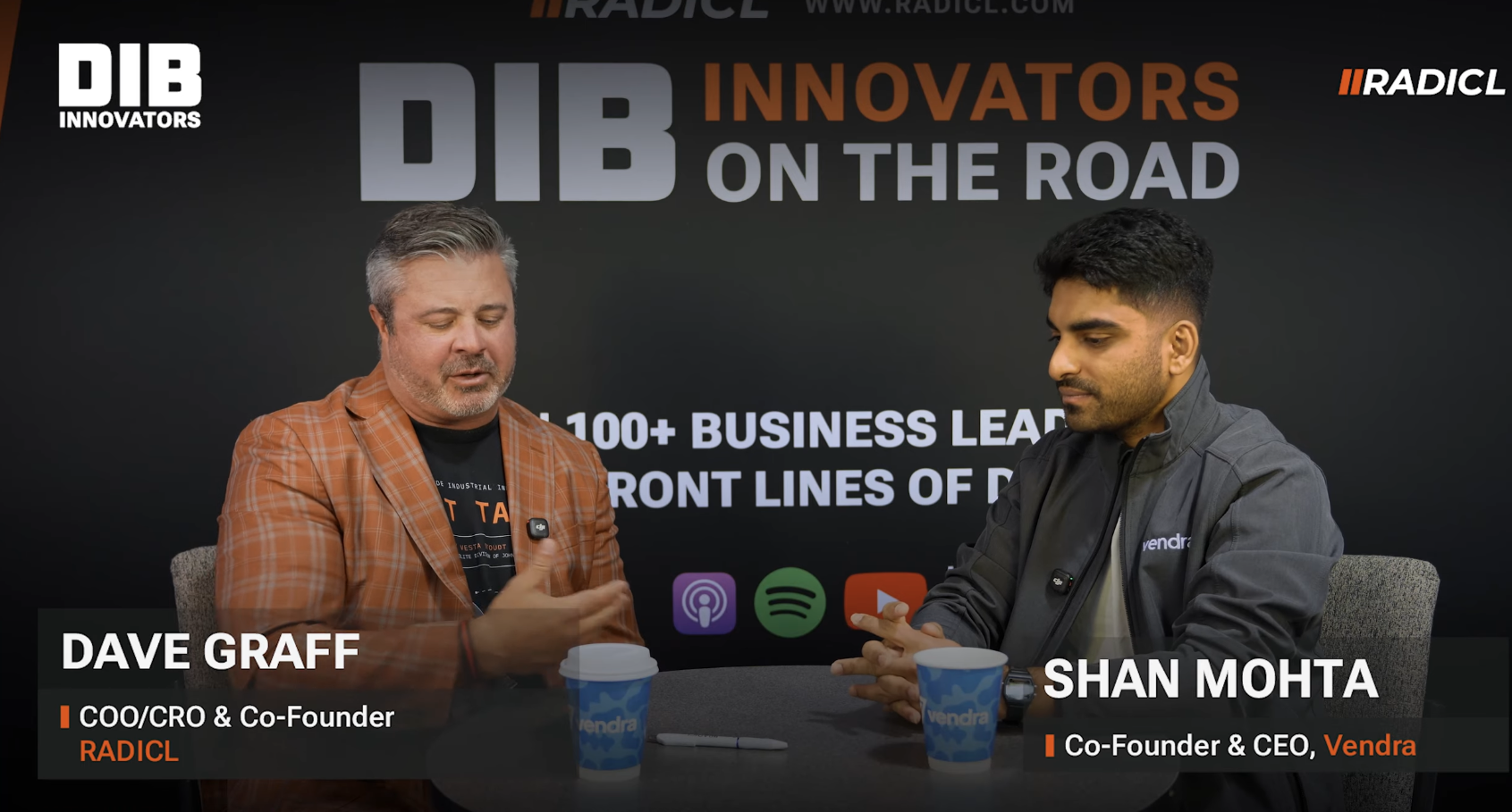 Shan recording a live podcast with Dave Graff from RADICL